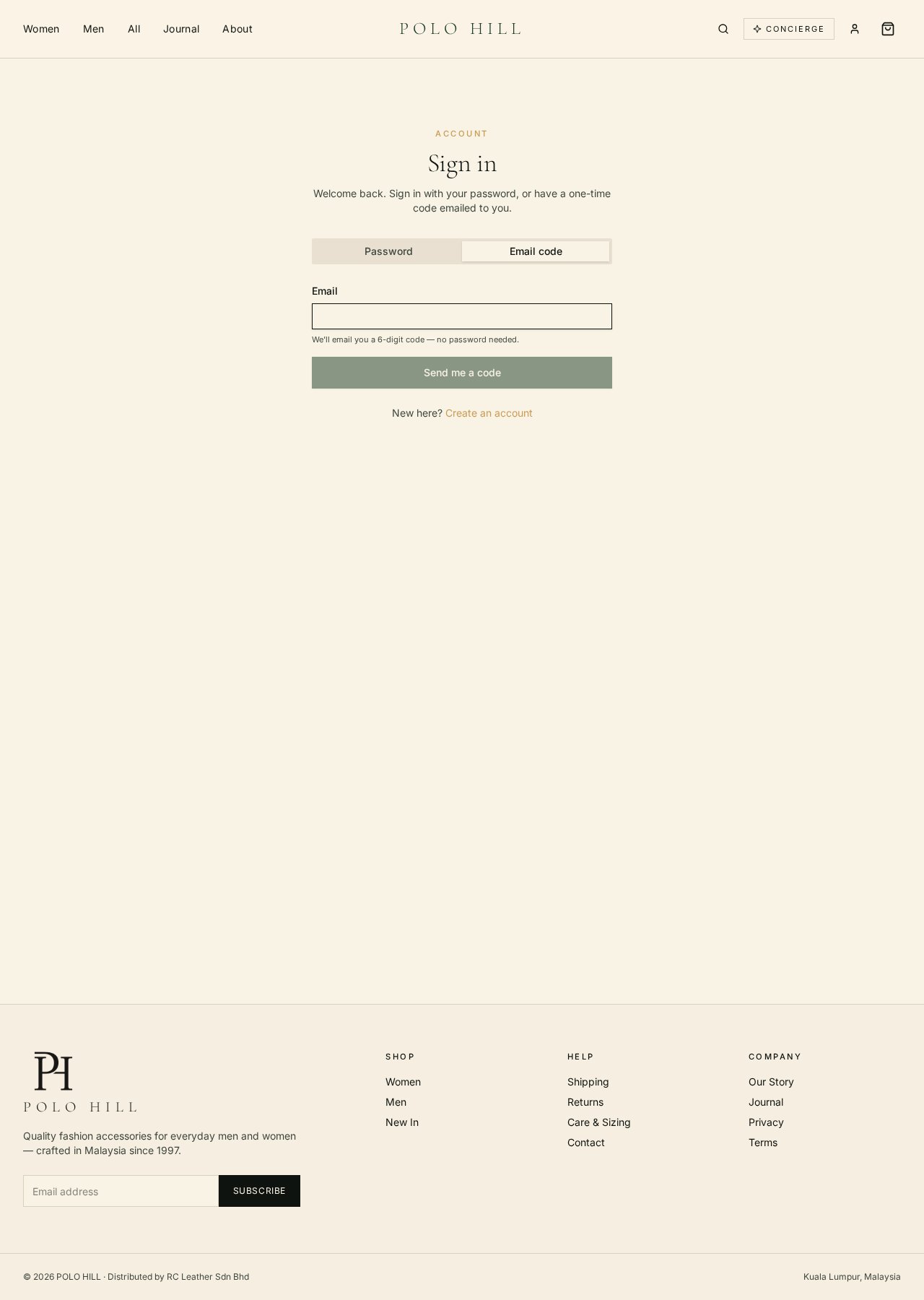 One-time email code sign-in tab