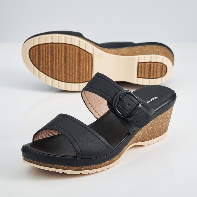 Load image into Gallery viewer, Two Band Mule Wedge Sandals
