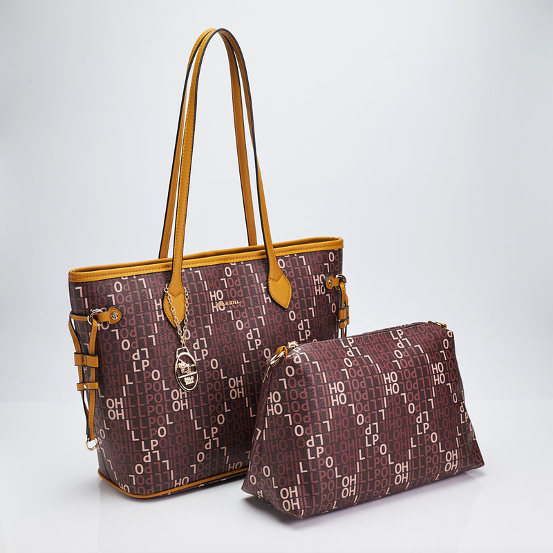 Load image into Gallery viewer, Monogram Shoulder Tote Bag 2-in-1 Bundle Set
