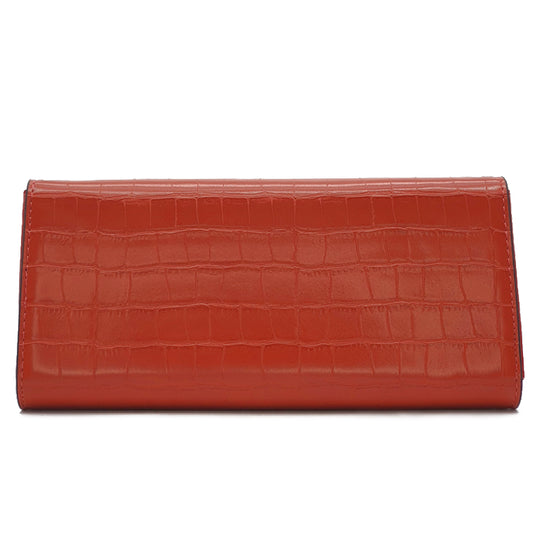 Croc Textured Long Flap Over Tri-Fold Wallet