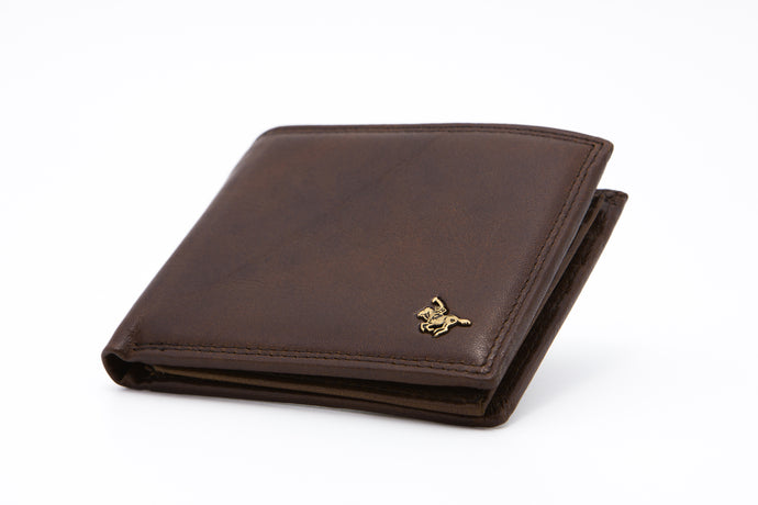 Brown RFID Protected Genuine Leather Bi-Fold Wallet - ID Windows