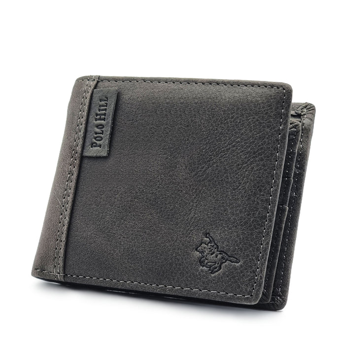 Copy of Genuine Leather Side Label Bi-Fold Wallet - Zip Pocket